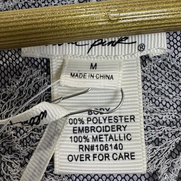 Ultra Pink Mesh Embroidered Tunic Top Size M Gray Silver Fairy Grunge Whimsigoth - Picture 9 of 10